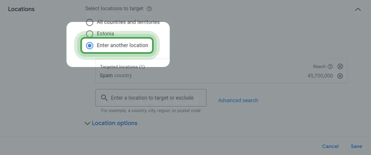 Setting your location in Google Ads